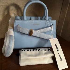 Veronica Beard Light Blue Leather Top-Handle Satchel with Gold Hardware